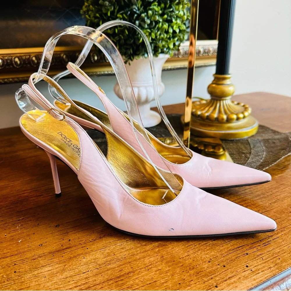 Dolce & Gabbana Pink Calfskin Slingback Stilettos Size 39.5 Italy